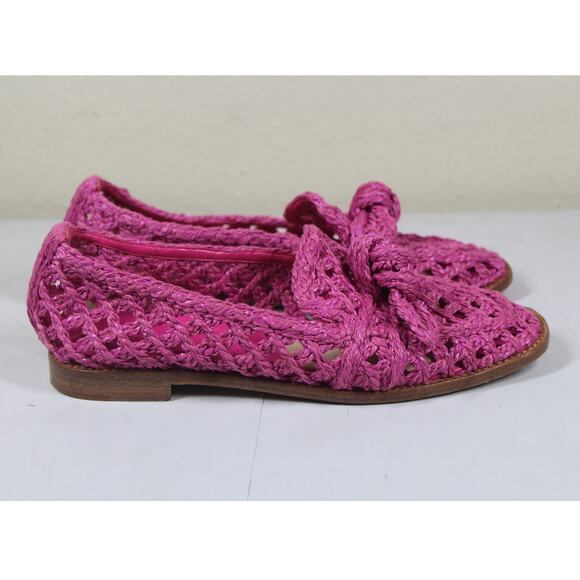 Alexandre Birman Clarita Pink Raffia Knot Loafers Sz 37.5, US 7.5 - Picture 1 of 5